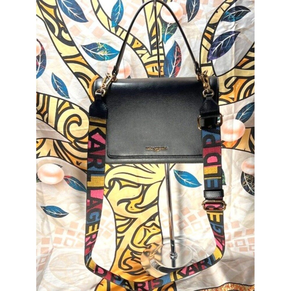 Karl Lagerfeld Black Crossbody Bag with Colorful Strap - EUC